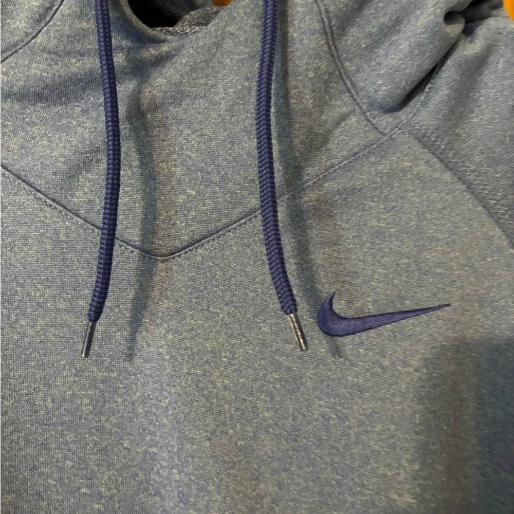 NIKE DRI-FIT Women's L Hoodie‎ Sweatshirt Blue Scuba Neck Thumbholes pockets